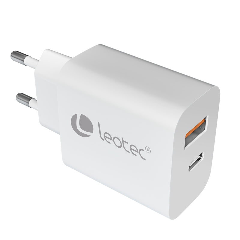 Leotec Charger Wall/Travel USB-C/Pd + USB-A 20W White Charger 20W Charging Fast 1 USB-C Pd + 1 USB-A White Com
