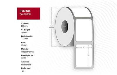 Label 100 X 50MM Core 25MM, Direct Thermal, Coated, — image 1