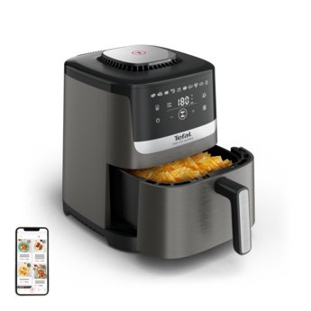 Tefal Fryer Air Caliente Independiente Easy Fry Silence EY551HE0 5 L, Color Negro Gris Y Acero Inoxidable.
