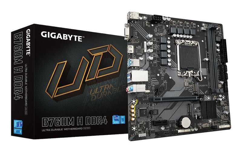 Gigabyte Motherboard B760M H DDR4 INTEL1700 2X DDR4 - M.2, Sata, PCIE3.0 - Hdmi, VGA, Dp, RJ-45, USB 3.2 - mic