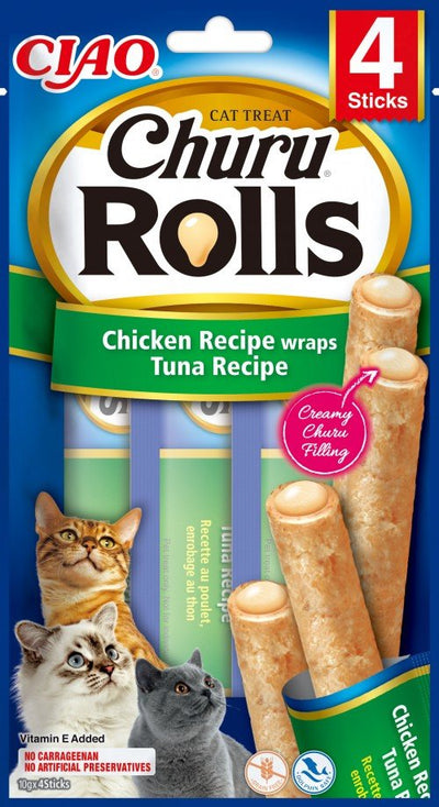 Inaba Rubber Gatos Churu Rolls Chicken Recipe Wraps Tuna Recipe 4X10 G — image 1