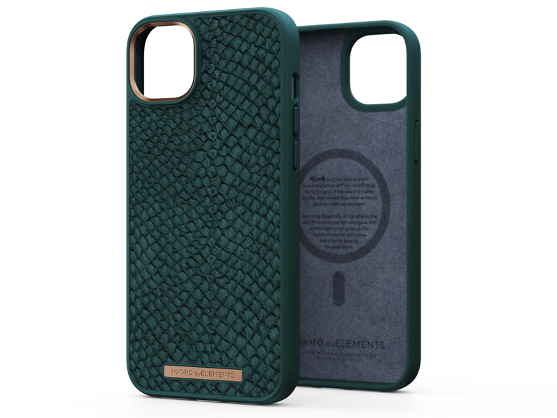 Njord Case Magsafe Iphone 12/13/14 Plus Leather Salmon Green Oscuro