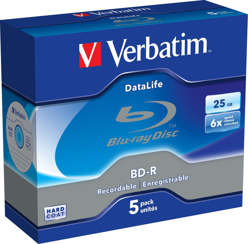 Verbatim 1X5 Bd-r Blu-ray 25GB 6X Speed Datalife No-id Jewel