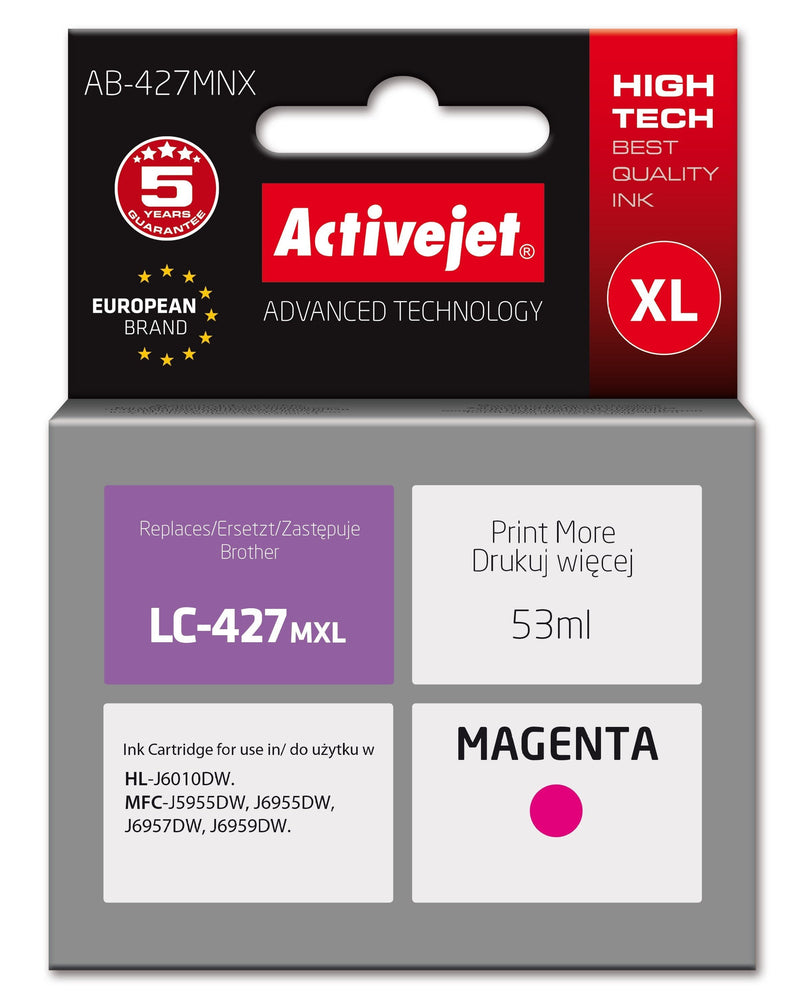 Activejet AB-427MNX Ink Printer Brother, Equivalente a Brother LC-427MXL, Supreme, 53ML, Magenta