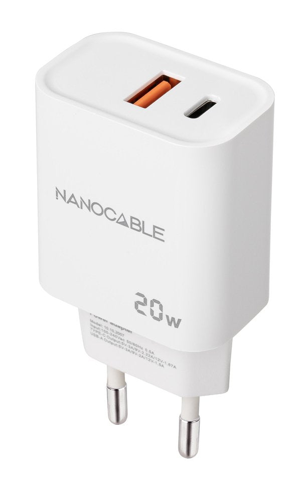Charger USB-C/Pd + USB-A/Qc 20W White