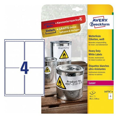 Avery Labels Extra Resistentes 99,1X139MM Láser 4 X 8H Poliéster White — image 1