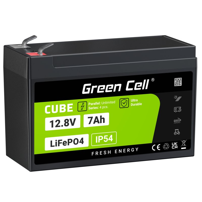 Green Cell LFPGC12V7AH Cube Battery LIFEPO4 7AH 12.8V 89.6WH Litio-hierro-fosfato Fuentes Power Ups, Monitoreo