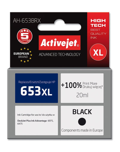 Activejet Ink Ah-653BRX Printers HP Spare Part HP 653XL 3YM75AE Premium 720 Páginas Black — image 1