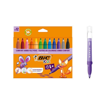 Bic Kids Comfort Jumbo Pack 12 Markers With Ink Washable - Easy Limpiar - Agarre Non-slip - Colours — image 1