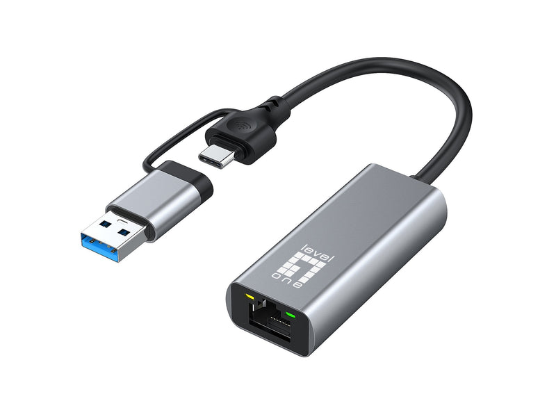 Adapter Levelone USB-C + USB-A - RJ45 10 100 1000 2500 Gr