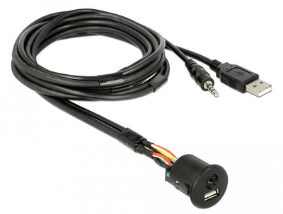 Delock USB Cable Type a Connector Male + 3,5MM 4 Pin Connector Jack Male Connector Female Recessed USB Type a  — image 1