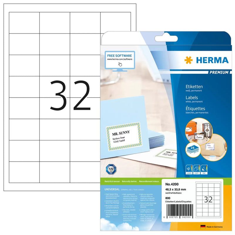 Herma Labels 48,3X33,8 25 Sheets Din A4 800 Pcs. 4200ETIQUETAS