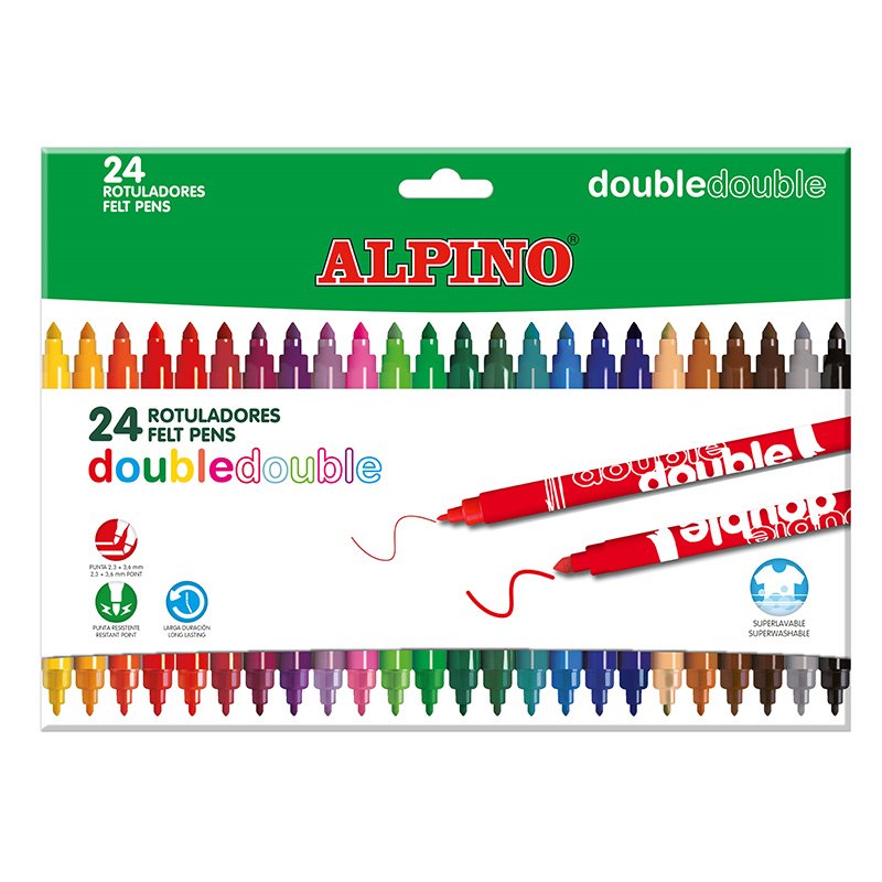 Alpino Pack 24 Markers Double Punta - Box 20 + 4 - Pinta Thick Or Thin With Mismo Marker - Superbrillantes And