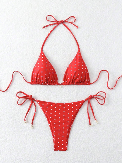 Womens Sexy Printed Drawstring Bikini Swimsuit