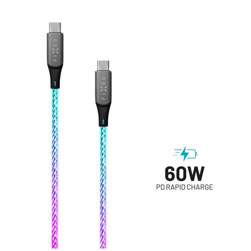 Cable Fixed Glowing Charging USB-C 1,2M, Pd Support, 60W, Rainbow