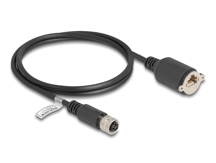 Delock M12 Cable D-kodiert 4 Pin Female a RJ45 Female CAT.5E FTP 1M Black