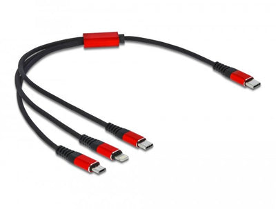Delock Cable Charging USB 3 1 USB Type-c a Lightning/Micro USB/USB Type-c 30CM Black/Red — image 1