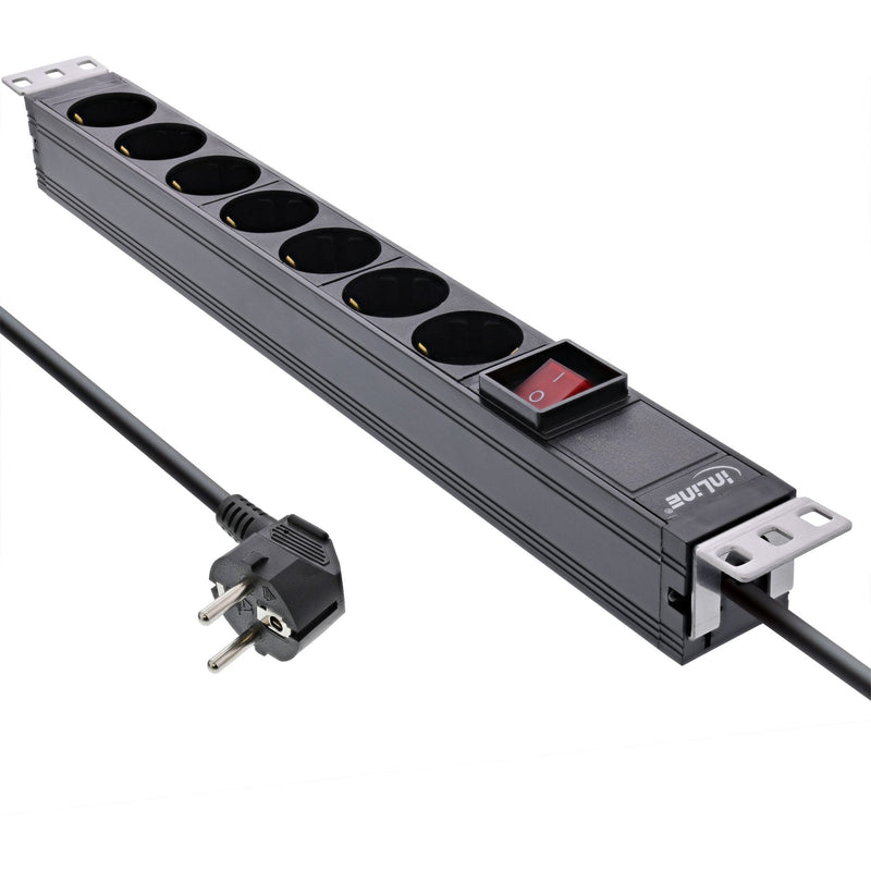 Inline® 19 Socket Strip, 7-WAY Earthing Contact, With Switch, 2M, Black