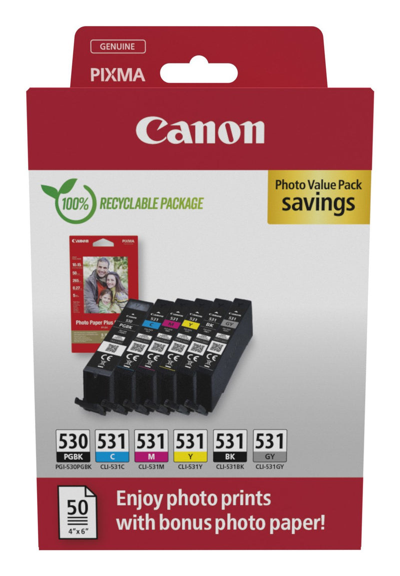 Canon Ink 6117C004 / PGI-530/CLI-531 Multipack Bk, C, M, And, Gy