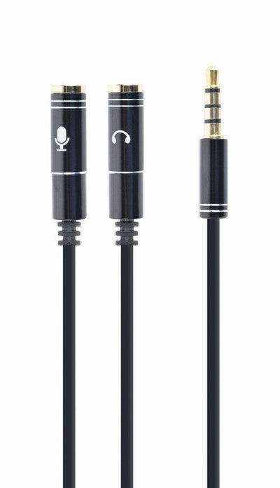 Gembird Adapter Stereo Mini Jack (m) 4-PIN - 2X Mini Jack (f), Metal Black — image 1