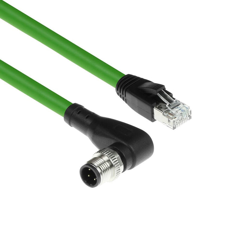 Industrial 3.00 Meters Sensor Cable M12D 4-PIN Male Right Angled To RJ45 Male, Superflex Xtreme Tpe Cable Shie