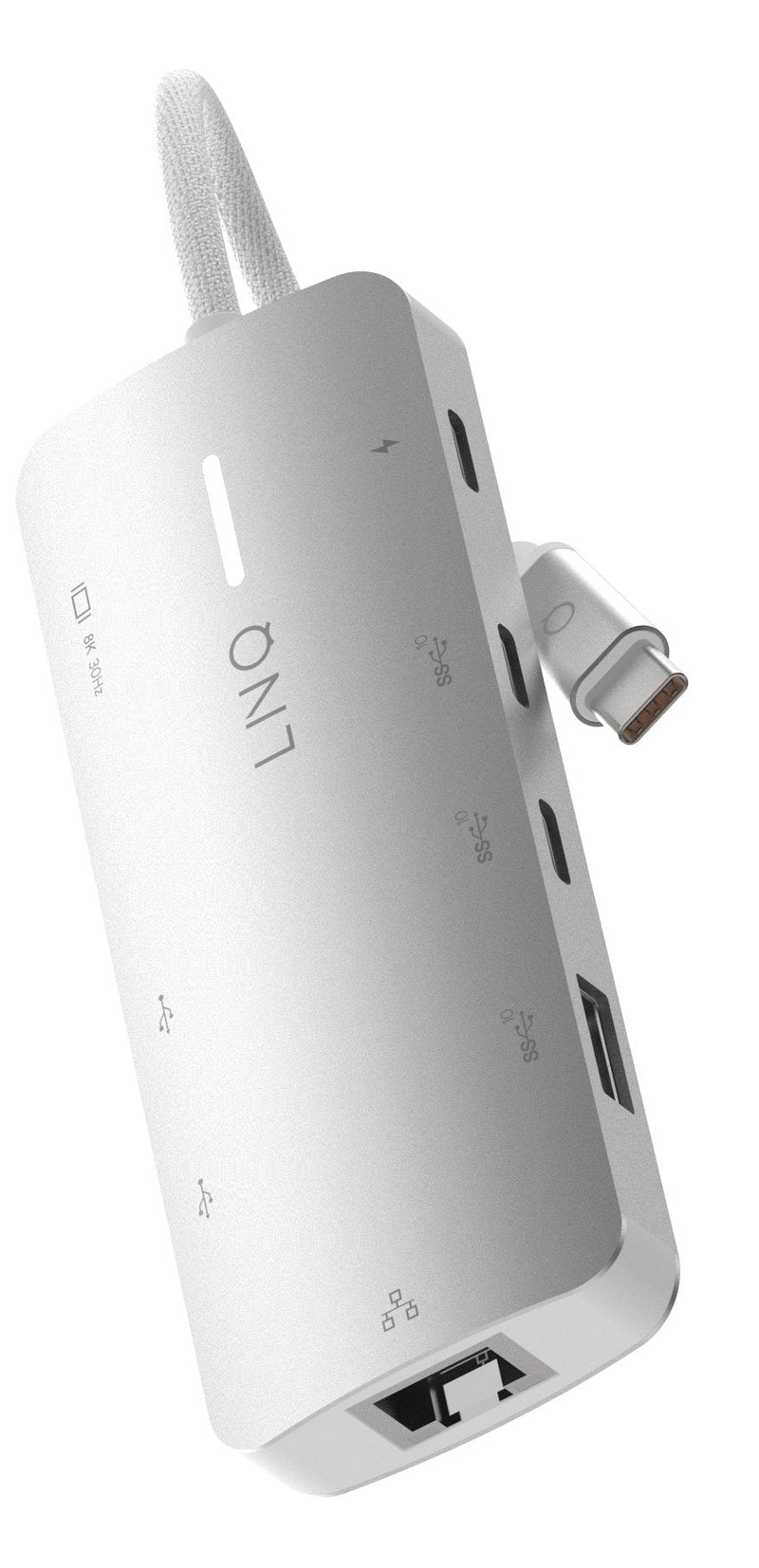 Linq Hub 8 Ports 8K Pro USB-C 140W Grey USB-C/ 1XUSB3.2, 1x HDMI, 1x USB-C Pd Up To 140W, 2x USB-C, 1x RJ45 2,