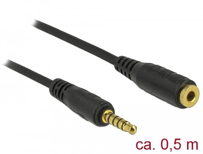 Delock Cable Extensión Connector Stereo 3,5MM 5 Pines, Male a Female 0,5M Black