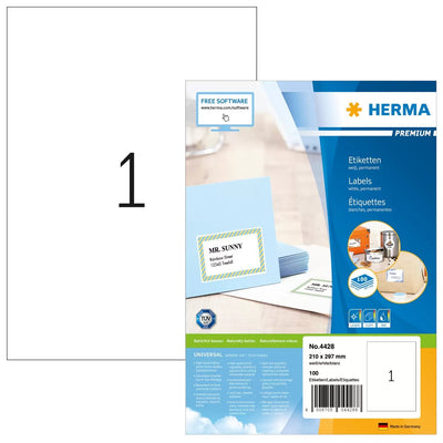 Herma Premium Labels 210X297 100 Sheets Din A4 100 Pcs. 4428 Labels — image 1