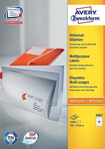 Avery Zweckform Labels 3665 White 105,0 X 33,8MM
