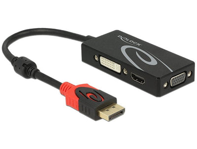 Delock Adapter DisplayPort 1.2 Male VGA / HDMI / DVI Female 4K Pasivo Black — image 1