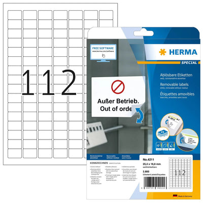 Herma Labels A4 White 25,4X16,9MM Removable Paper 2800 PC — image 1