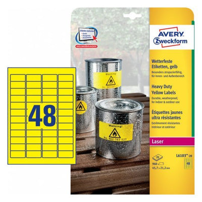 Avery L6103-20 Label Self-adhesive Yellow Rectángulo Permanente 960 Pieces — image 1