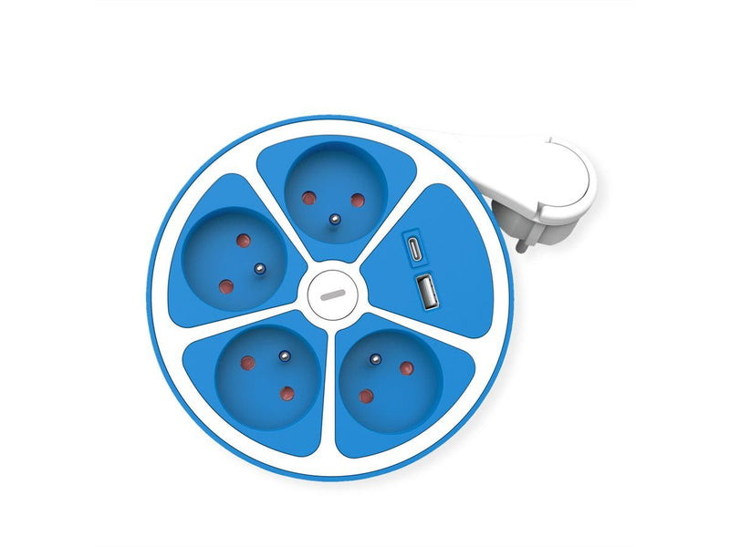 Roline 4-VÍAS Power Strip Plugs With Switch Round Ute Version Usb-charger a + C, Blue 3M