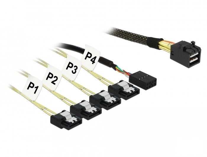 Delock Cable Mini Sas HD SFF-8643 4X SATA 7PIN 85732 1M Metall