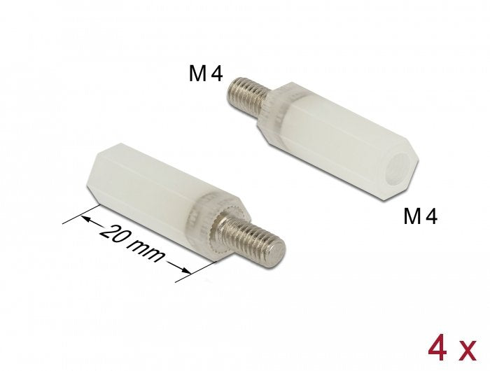 Delock Abstandshalter M4 X M4, Sechskant, Innen / Aussen, 20MM Natur 4 Pieces