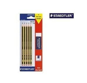 Staedtler Noris 120 Pack 5 Pencils Graphite Hexagonales 2HB + 1 Rubber Borrar Mars Plastic - Wood Bosques