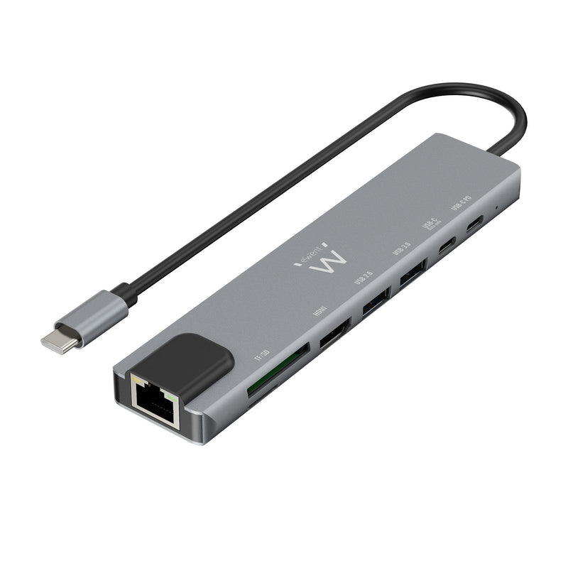 Ewent USB-C HDMI 8-IN-1 Hub, Ethernet, HDMI 4K, USB-C Pd, Usb-c, Usb-a, LAN,1 Card Reader Aluminium