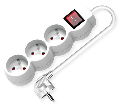 Value 3-VÍAS Power Strip Plugs Ute With Switch Runde Sockets White 3M — image 1