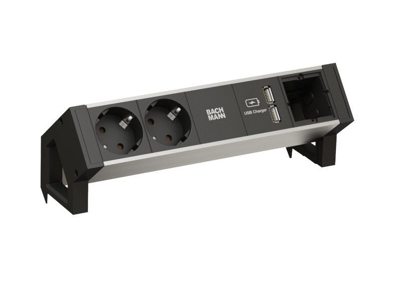 Bachmann Power Strip Desk 2 Base Múltiple 0,2M 2 Salidas AC Indoor Black Grey