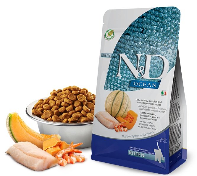 Farmina N&d Ocean Cat Cod, Shrimp, Pumpkin Y Cantaloupe Melon Kitten - Comida Seca Gatos - 1.5KG