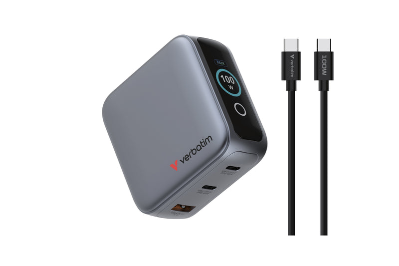 Verbatim Mini GaN Charger 3 Port 100W W Display Eu Uk Us
