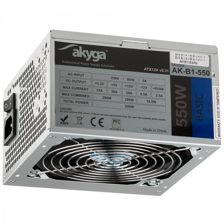 Akyga Power Supply Basic ATX 550W AK-B1-550 FAN12CM P4 3XSATA Pci- And