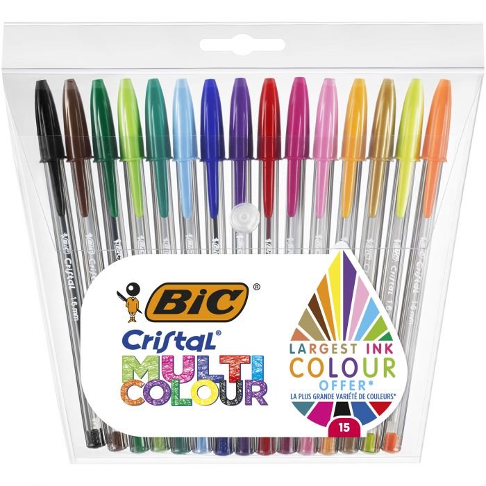 Bic Blister 15 Units Boli Glass Multicolour Punta 1.6MM Wide Line 0.42MM Colours Surtidos