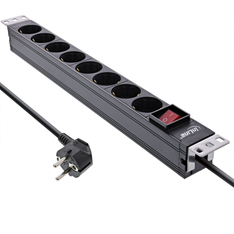 Inline® 19 Socket Strip, 8-WAY Earthing Contact, With Switch, 2M, Black