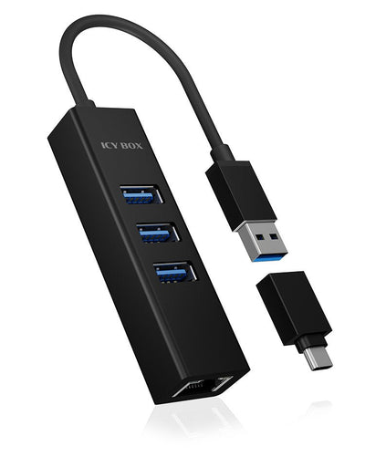 Icybox Hub 4 Ports IB-HUB1419-LAN USB 3.0 Hub & LAN Black — image 1
