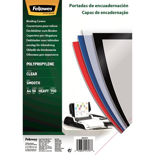 Fellowes Pack 50 Portadas Polipropileno A4 - 700 Micras - Finish Quality - Transparent