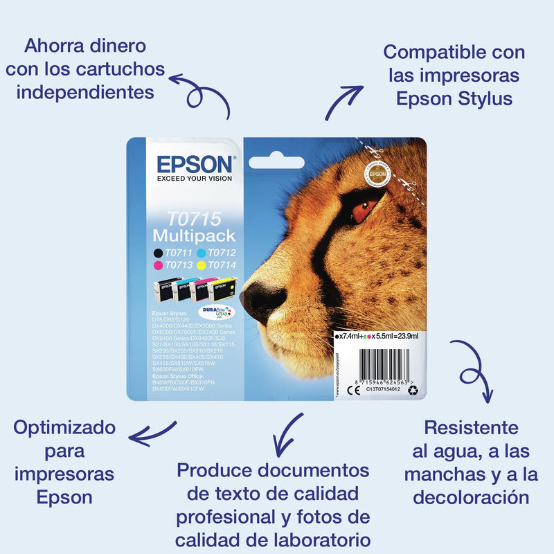 Epson Ink ORIGINALT0715 Colour And Black Pack 4 Units Epson Stylus D120 /DX4400 / DX4450