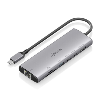 Aisens USB-C Dock 7 1, USB-C a 1x HDMI, 1x RJ45, 1x USB-A 10G, 2x USB-C 10G, 1XSD, 1XMICRO Sd, Grey 20CM — image 1