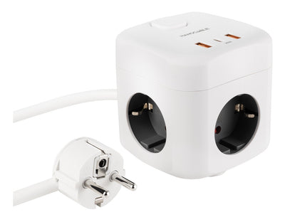 Nanocable Power Strip 10.37.0011 3 Sockets Power 2 USB 1 USB Type-c Cable 1.4M White — image 1