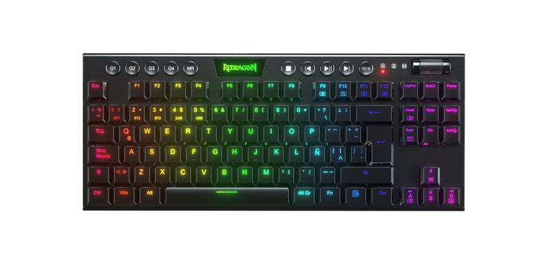 Redragon Horus Teclado Mecánico Tkl Gaming Inalámbrico RGB Switch Rojo Spanish Negro